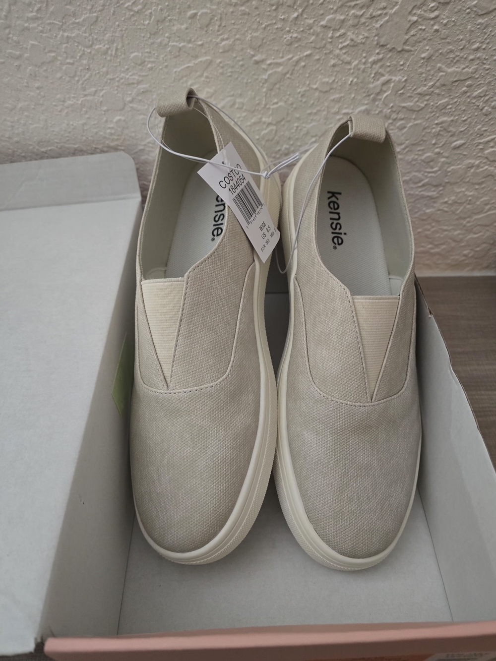 Kensie Salia Women's Slip On Sneakers Beige Canvas Comfort Shoes Size 8.5 NIB
